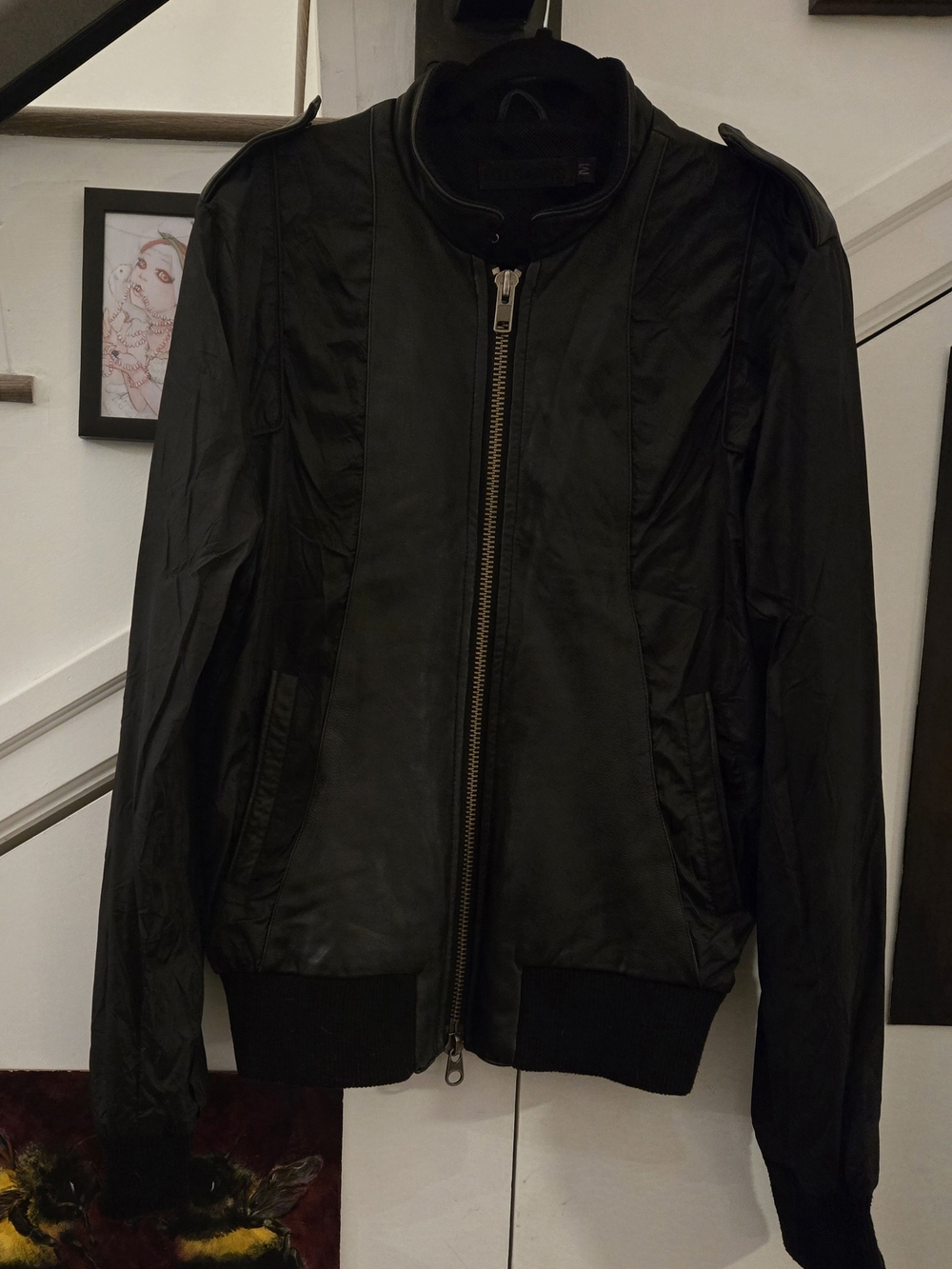 All Saints - Faux Leather & Nylon Bomber Jacket M